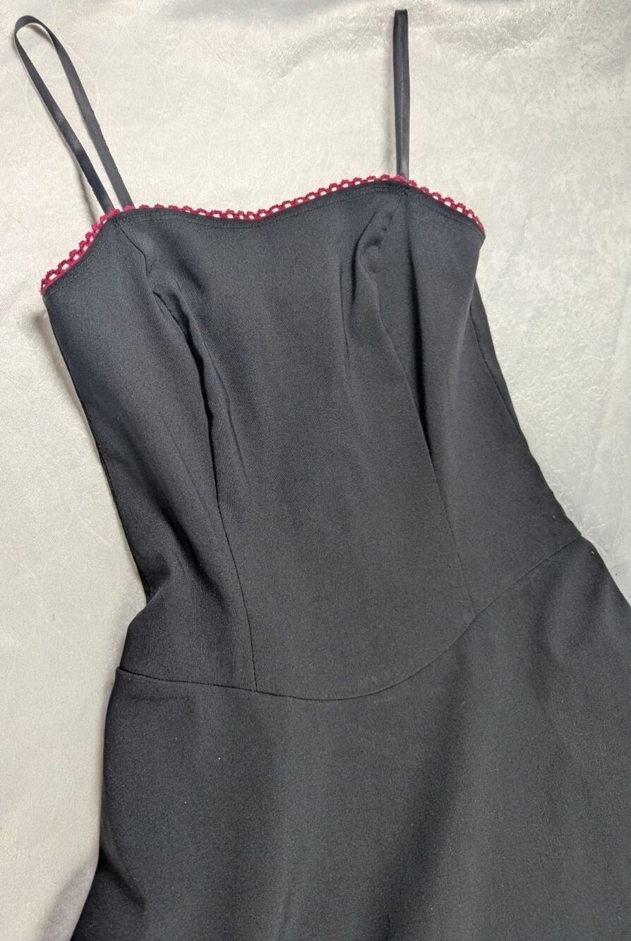 Vintage 90s Byer Too Size 5 Black Party Dress Pink Tulle Spaghetti Strap